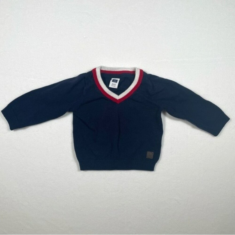 Janie and Jack Baby Navy Red White V-neck Sweater 3-6m Classic
